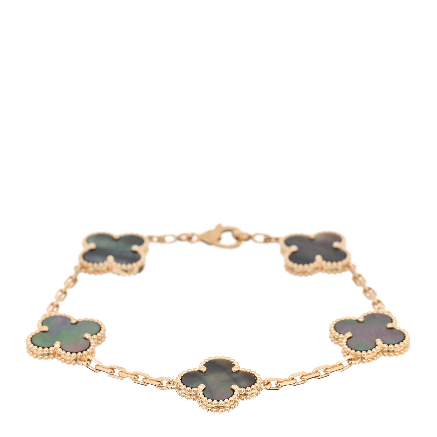 Van Cleef & Arpels VAN CLEEF & ARPELS 18K Yellow Gold Gray Mother of Pearl 5 Motifs Vintage Alhambra Bracelet 1 of 4