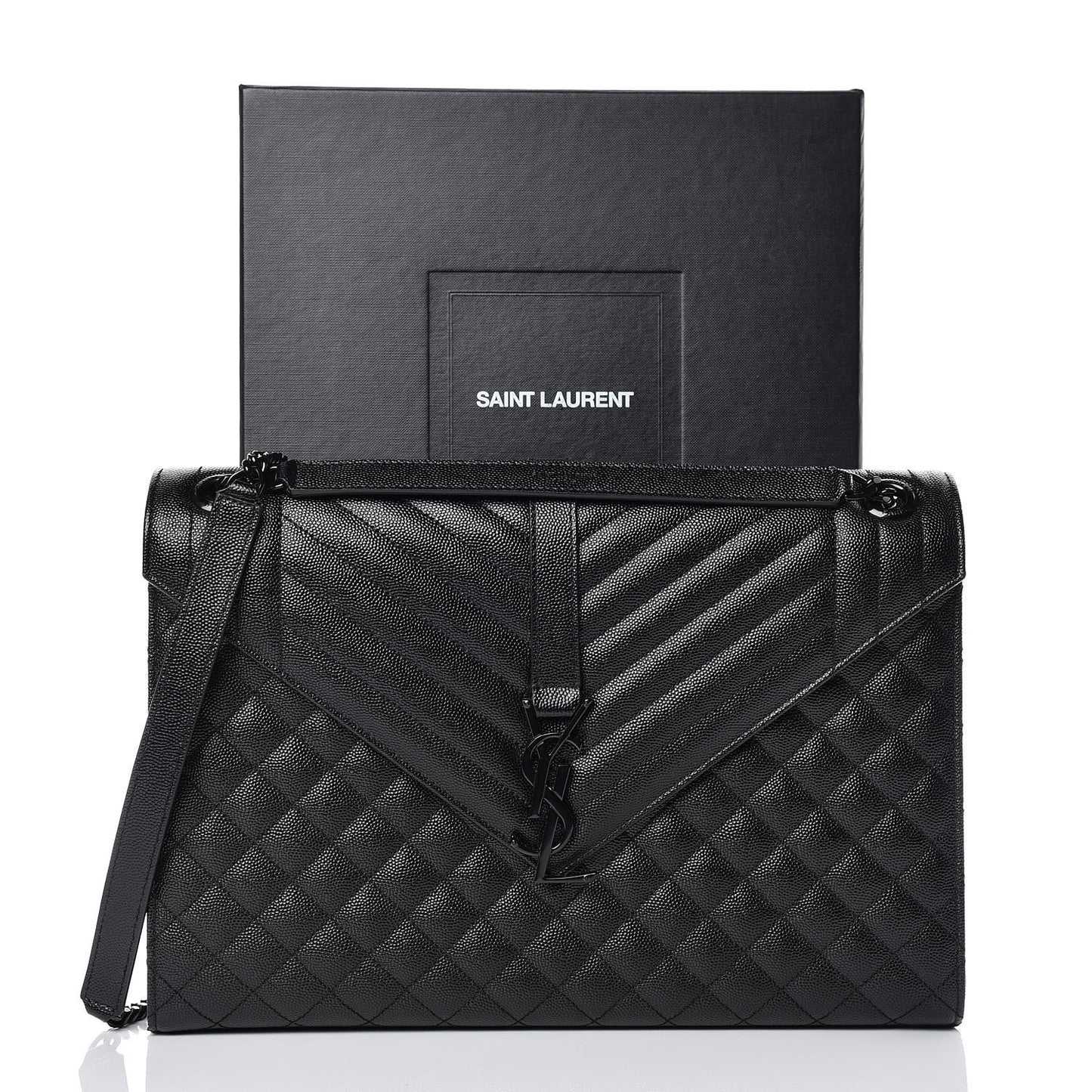 Grain De Poudre Textured Mixed Matelasse Large Triquilt Monogram Monochrome Satchel Black