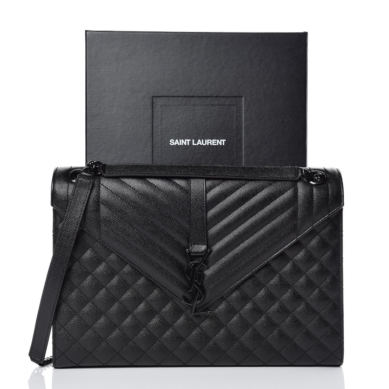 Saint Laurent Grain De Poudre Textured Mixed Matelasse Large Triquilt Monogram Monochrome Satchel Black 11 of 11