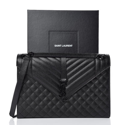 Saint Laurent Grain De Poudre Textured Mixed Matelasse Large Triquilt Monogram Monochrome Satchel Black 11 of 11