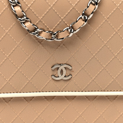 Chanel Grained Calfskin Diamond Stitched Wallet On Chain WOC Beige White 9 of 12