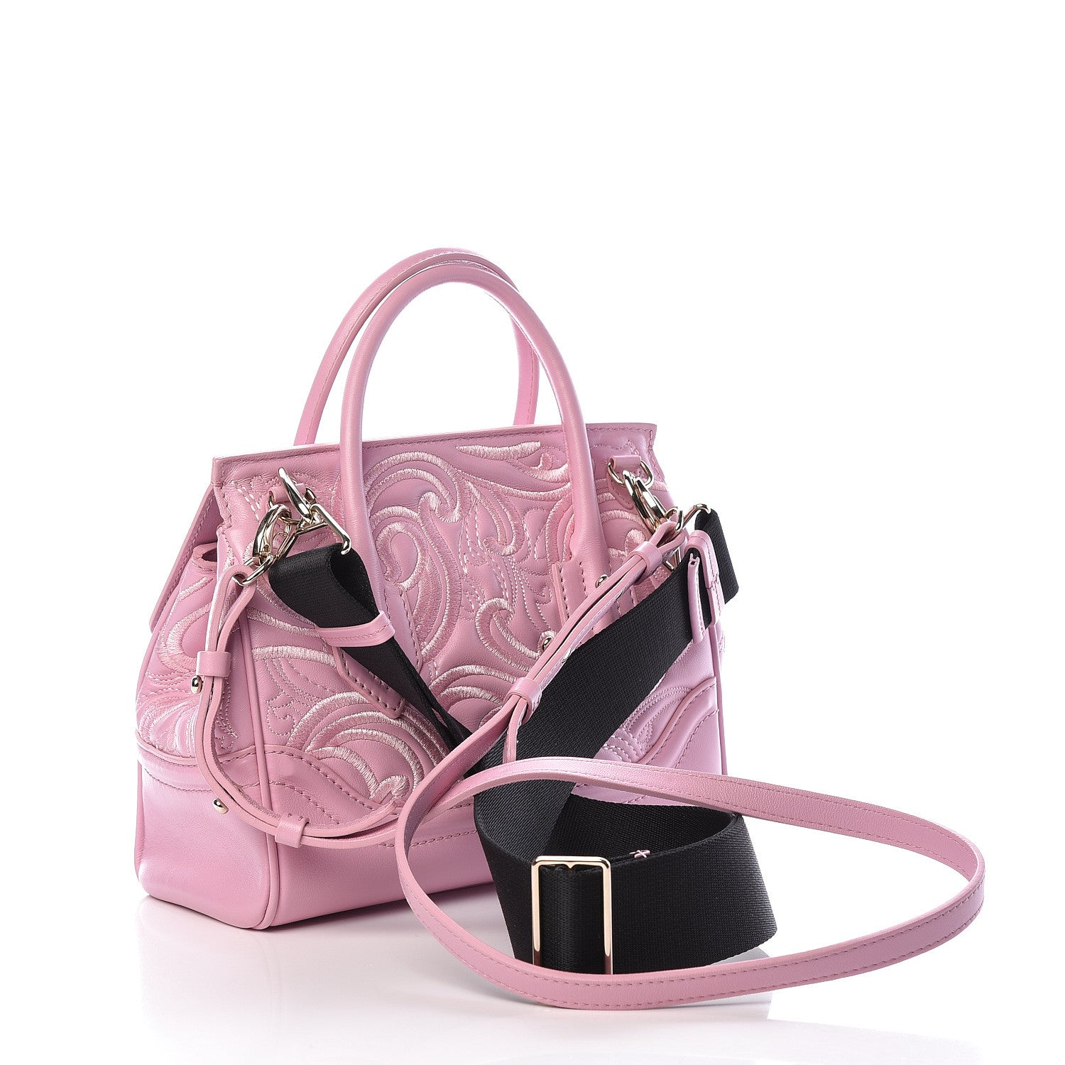 Versace Calfskin Embroidered Medium Baroque Palazzo Empire Bag Pink 4 of 15