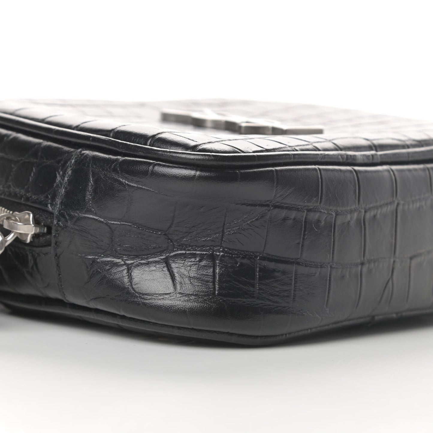 Calfskin Crocodile Embossed Monogram Blogger Bag Black