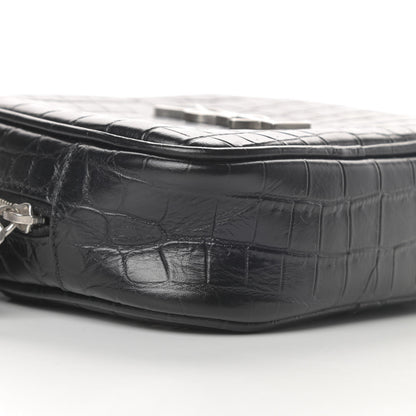 Saint Laurent Calfskin Crocodile Embossed Monogram Blogger Bag Black 10 of 12
