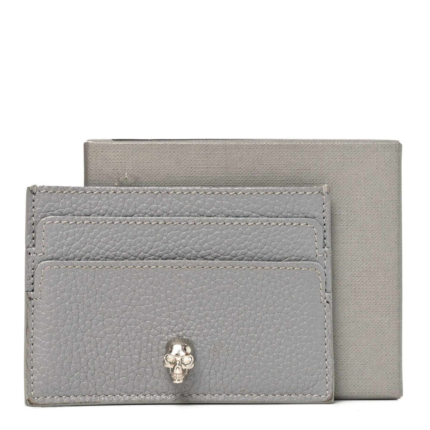 Grained Calfskin Skull Card Holder Grey