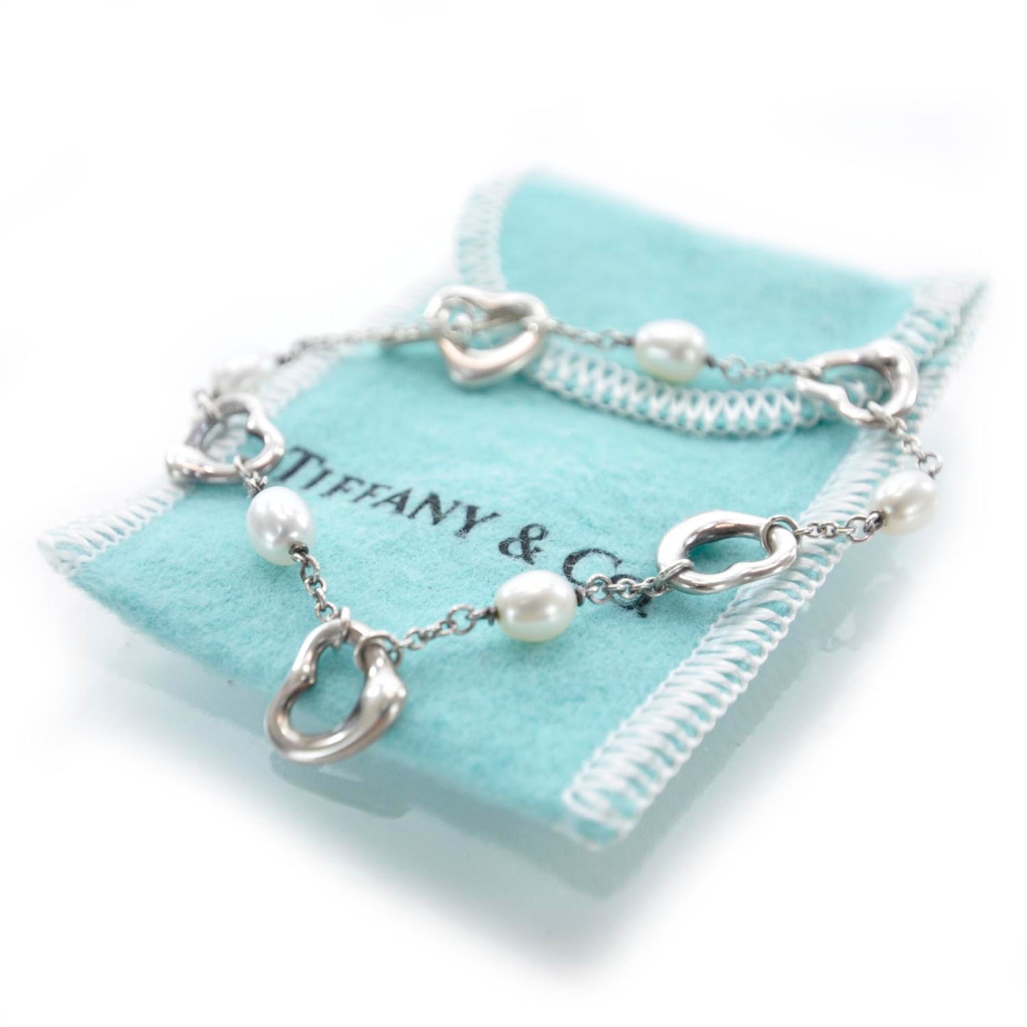 Sterling Silver Pearl Elsa Peretti Open Heart Link Bracelet