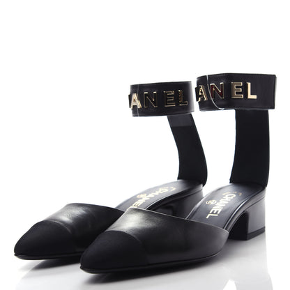 Chanel Lambskin Grosgrain Cap Toe Logo Ankle Strap Pumps 37.5 Black 3 of 11