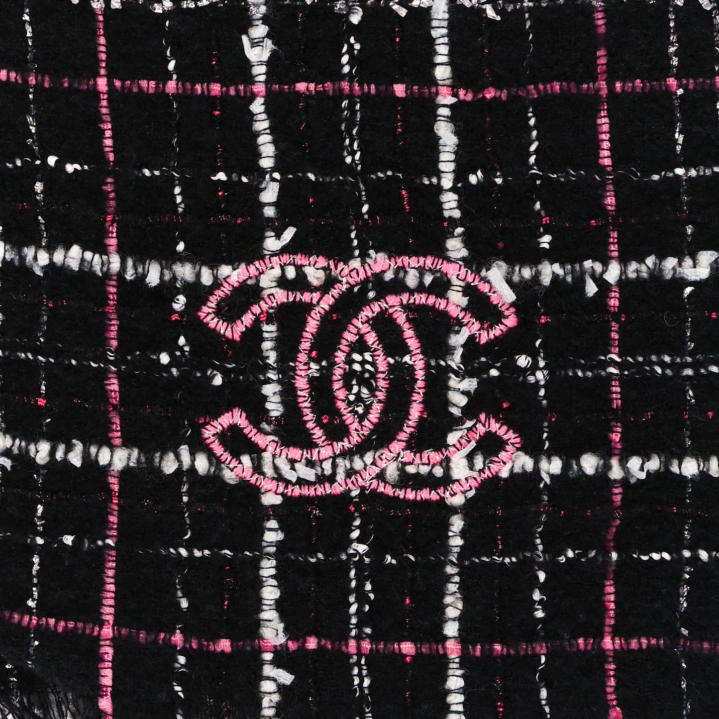 Cashmere Silk Wool CC Logo Stole Black Pink White