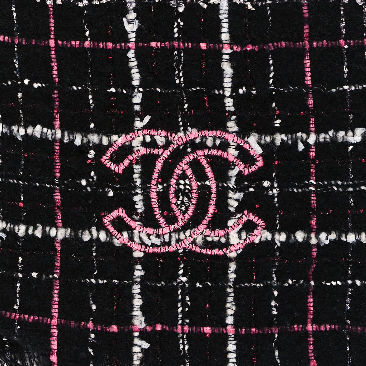 Chanel Cashmere Silk Wool CC Logo Stole Black Pink White 2 of 3