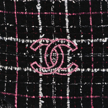 Chanel Cashmere Silk Wool CC Logo Stole Black Pink White 2 of 3