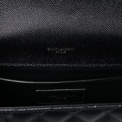 Saint Laurent Grain De Poudre Textured Mixed Matelasse Triquilt Medium Monogram Satchel Black 5 of 9