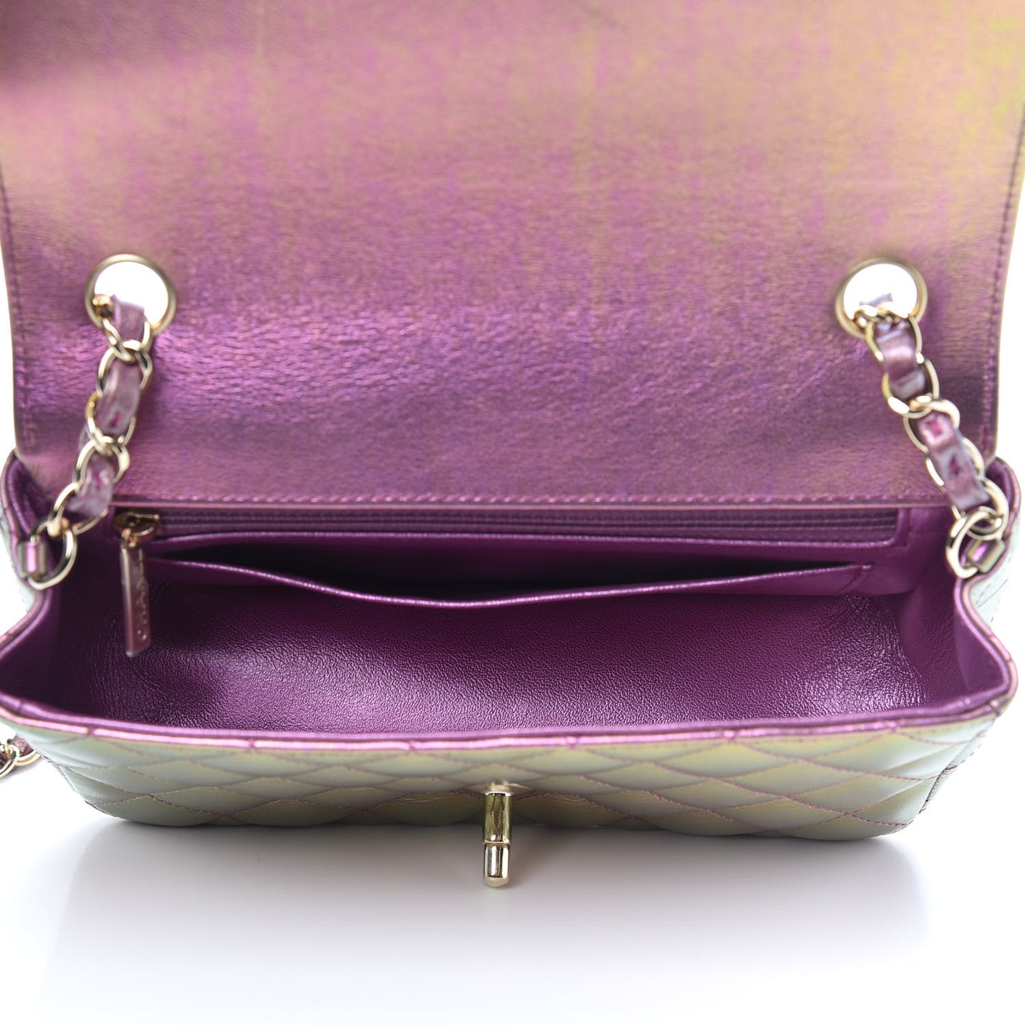 Iridescent Lambskin Quilted Mini Rectangular Flap Purple