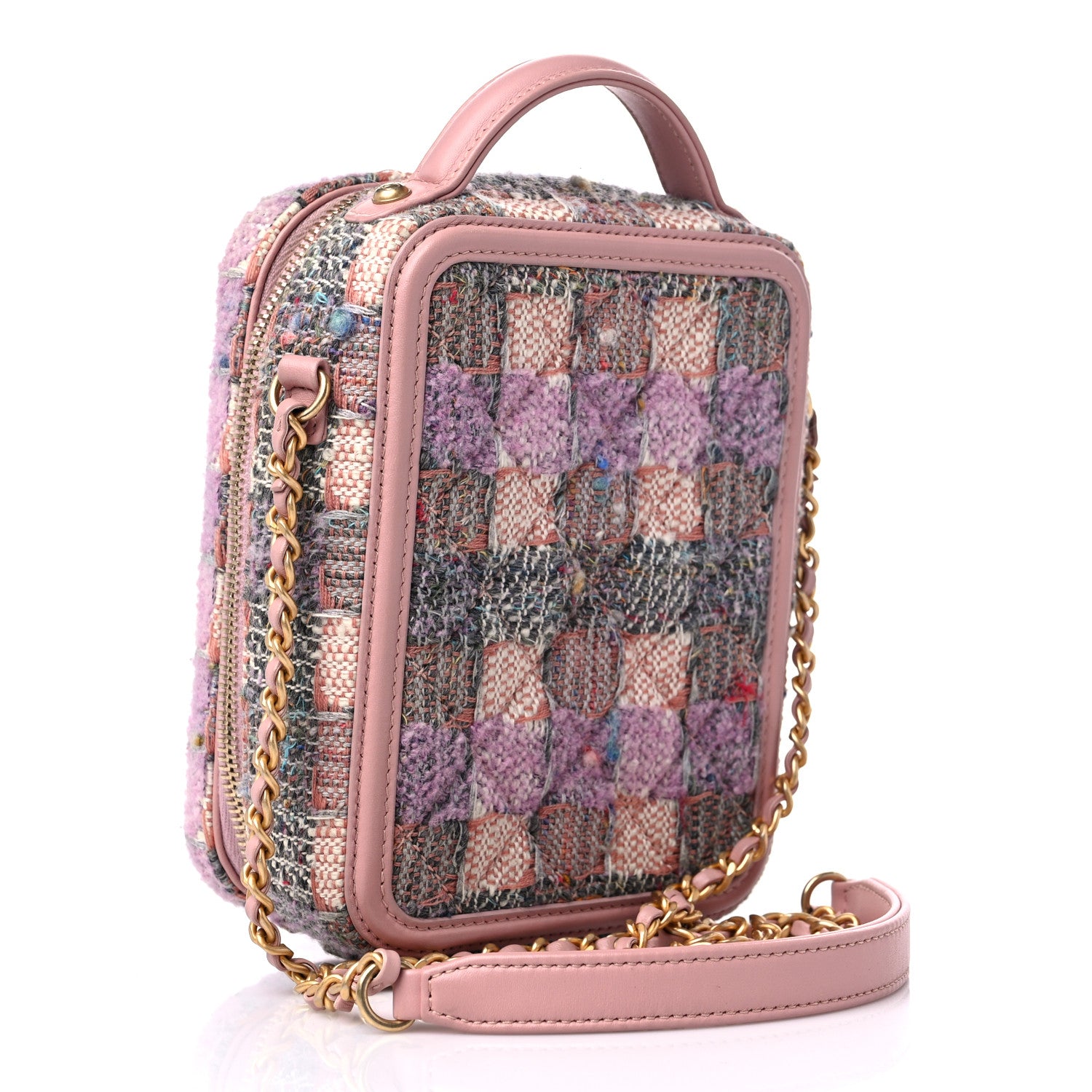 Chanel Tweed Quilted CC North South Filigree Vanity Case Pink 3 of 9