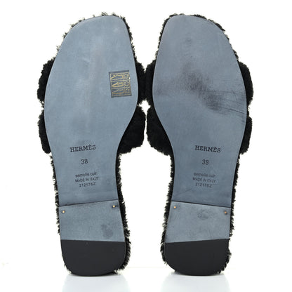 Hermes Woolskin Oran Sandals 38 Black 4 of 4