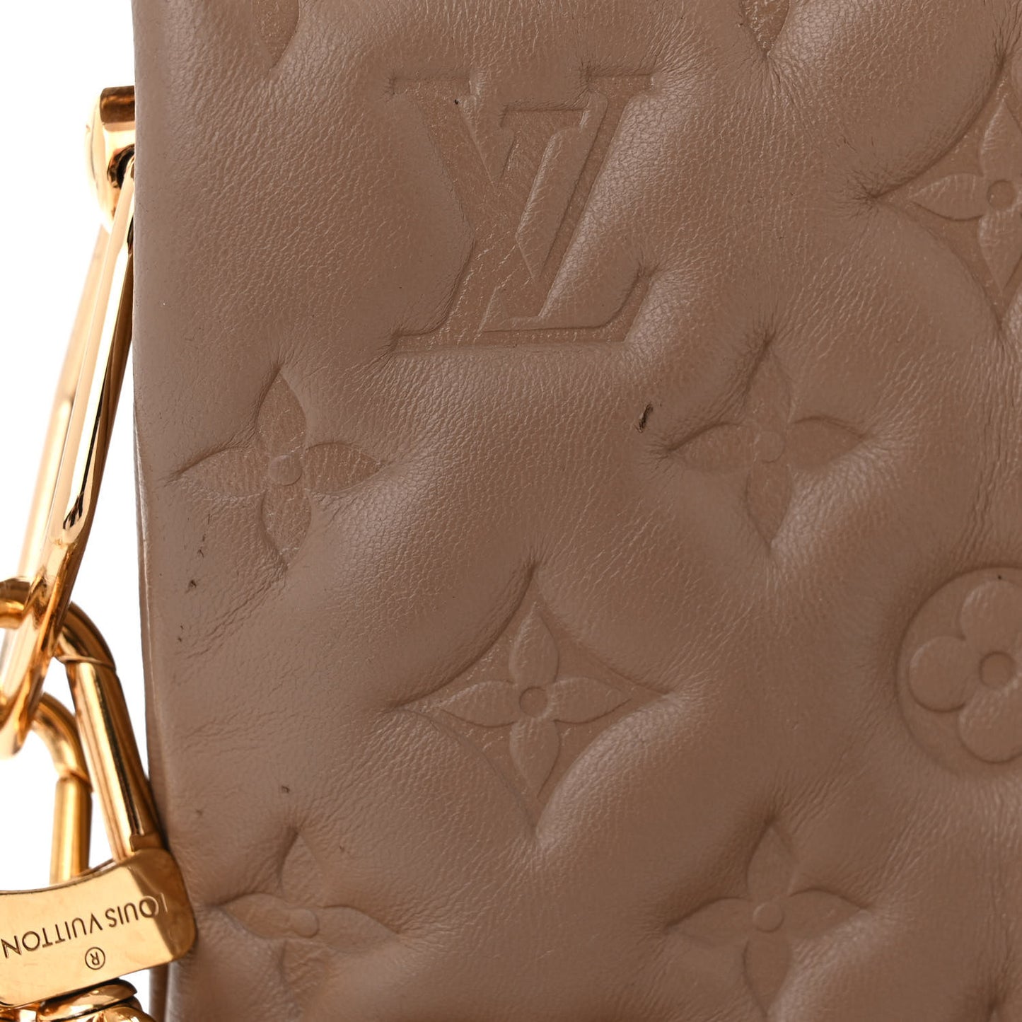 Lambskin Embossed Monogram Coussin MM Taupe