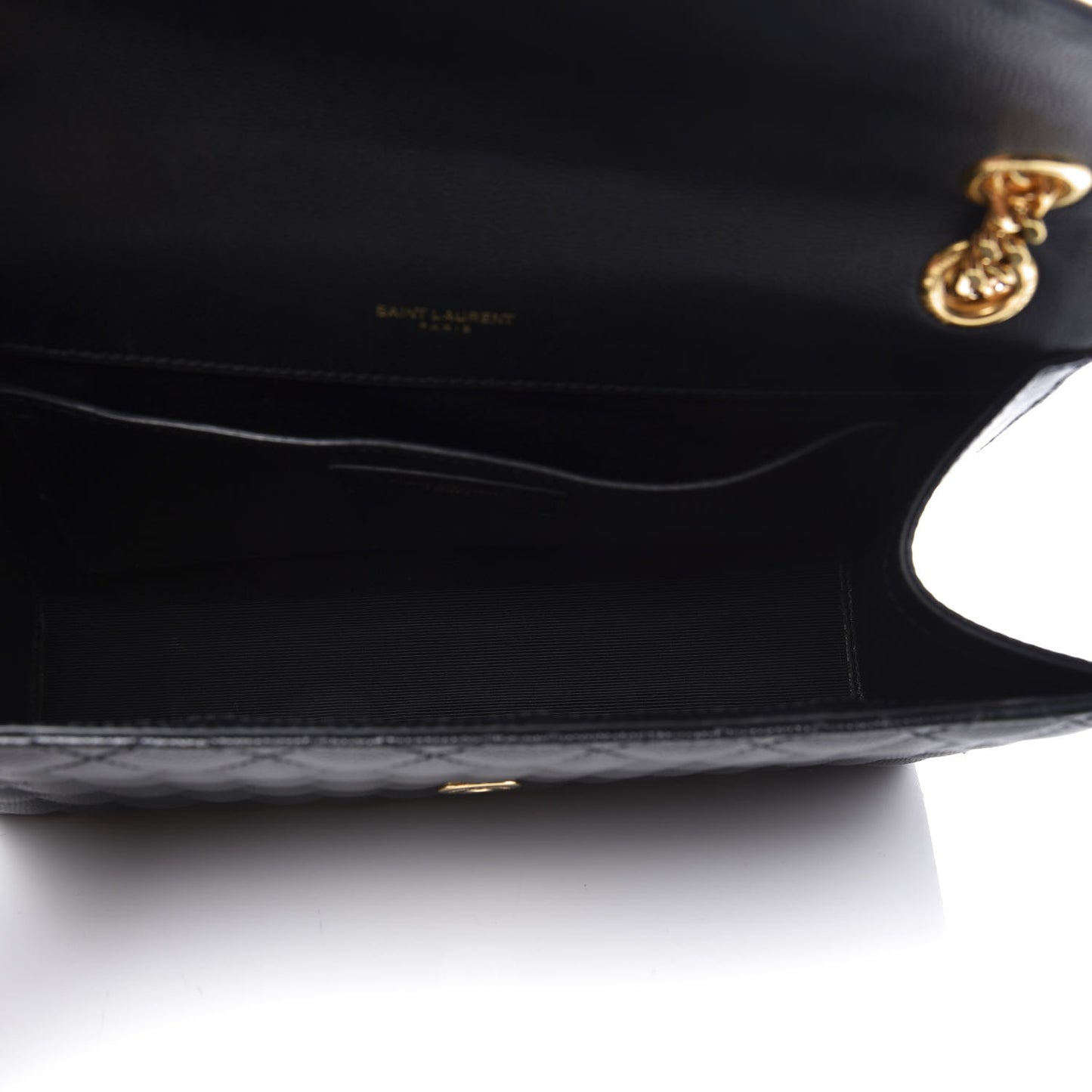 Grain De Poudre Textured Mixed Matelasse Triquilt Medium Monogram Satchel Black