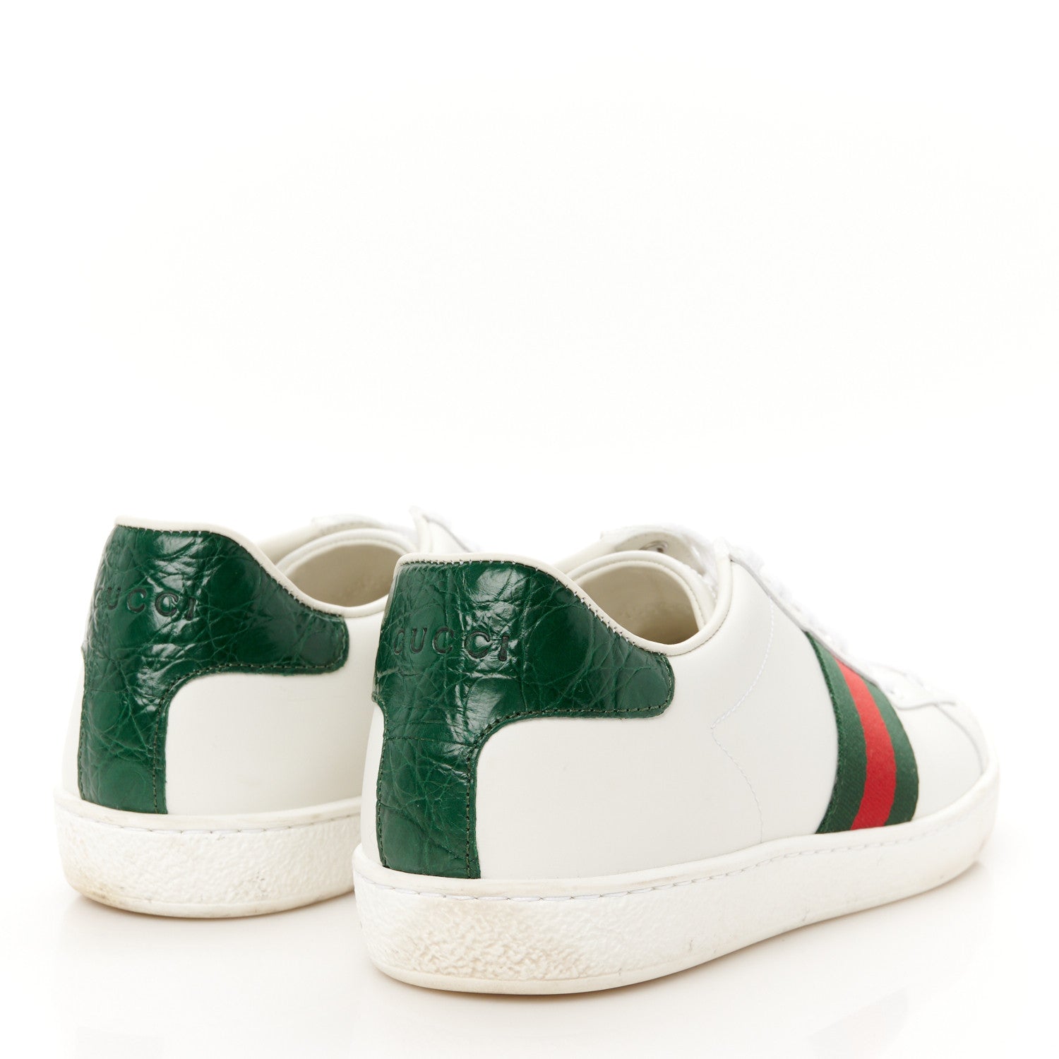 Gucci Calfskin Crocodile Web Womens Ace Sneakers 39 White Green 5 of 11