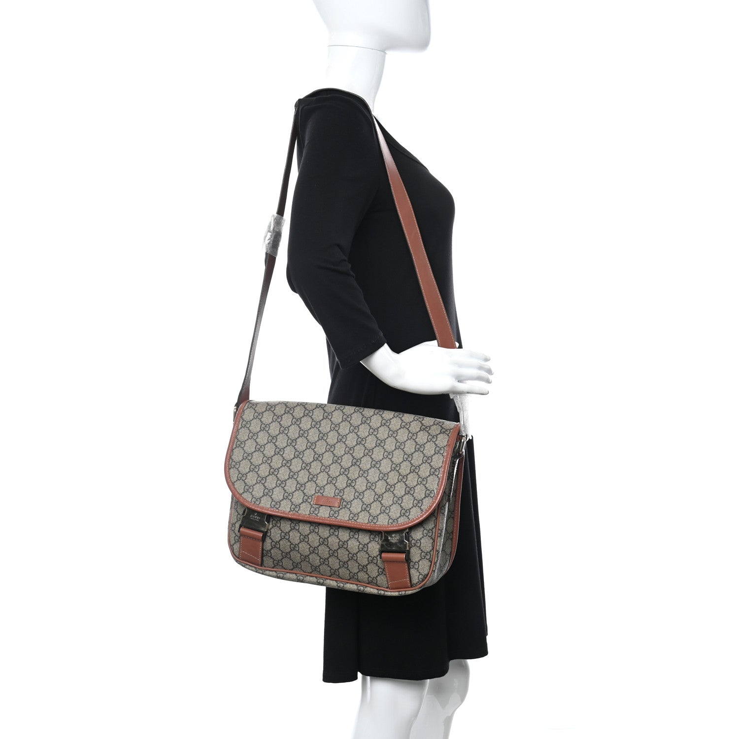 Gucci GG Plus Monogram Medium Double Buckle Flap Messenger Bag Brown 2 of 14