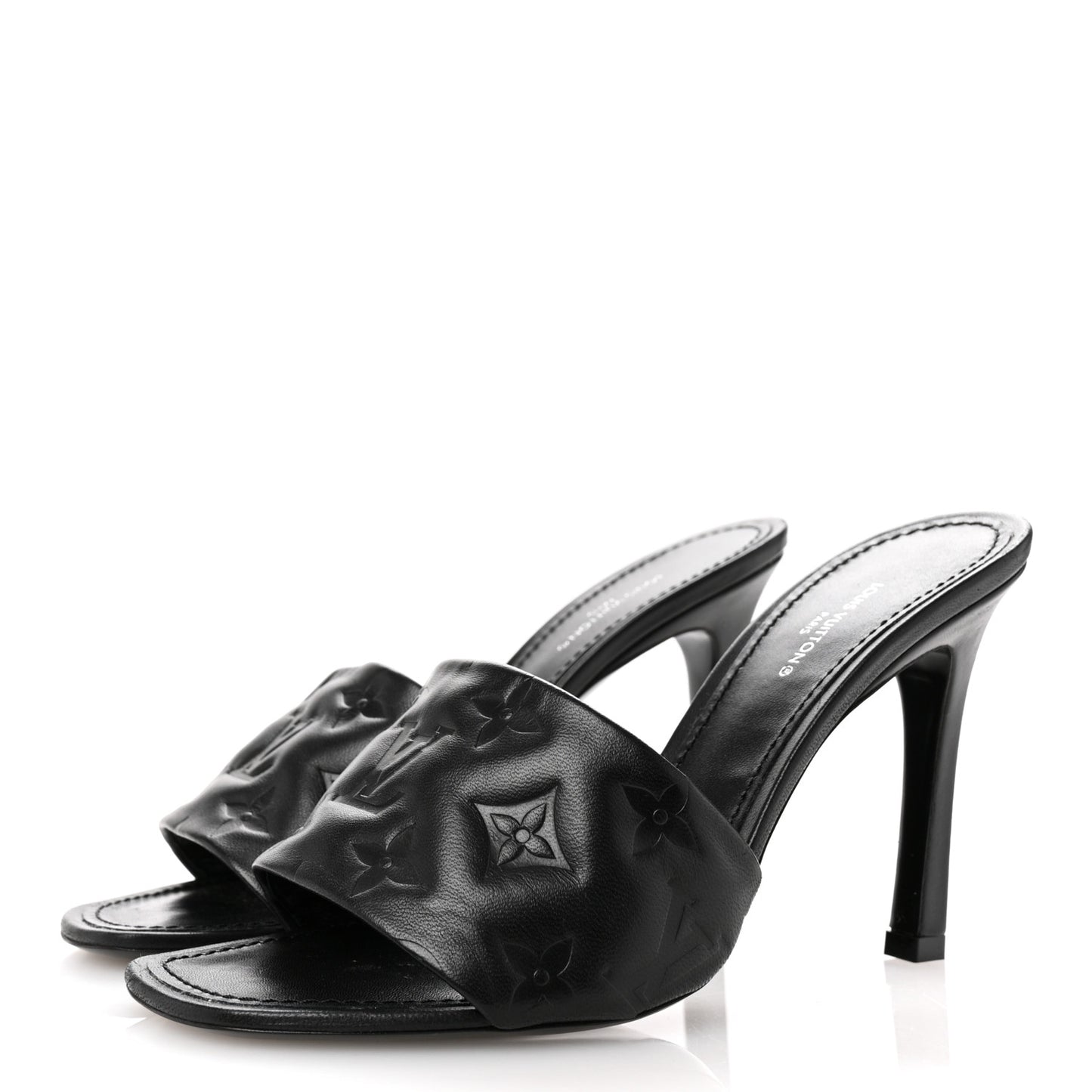 Lambskin Embossed Monogram Revival High Heel Mules 38 Black