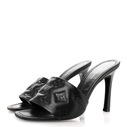 Louis Vuitton Lambskin Embossed Monogram Revival High Heel Mules 38 Black 4 of 12