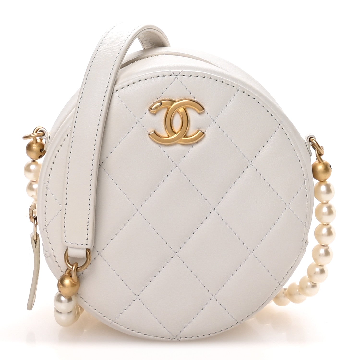 Chanel Calfskin Quilted Pearl Round Clutch With Chain White 1 of 10