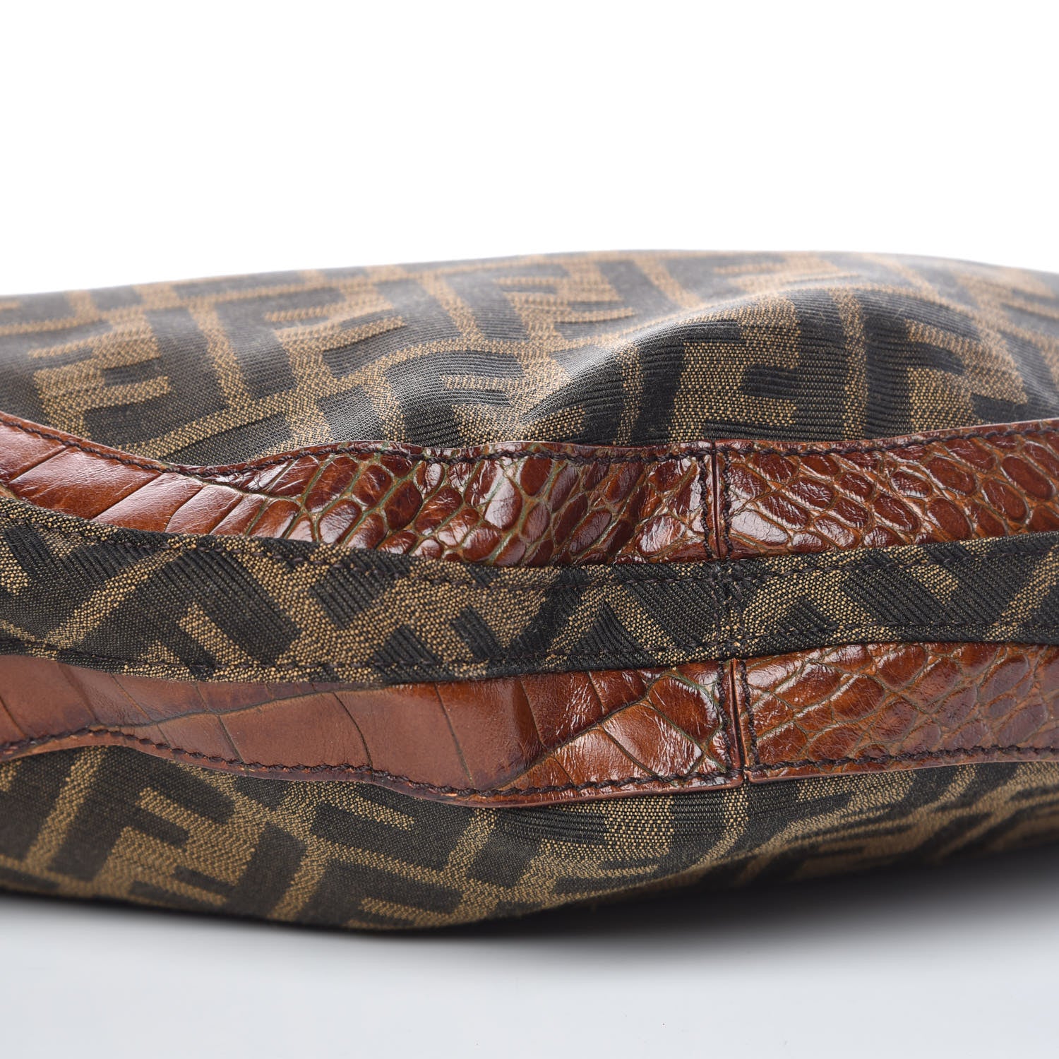 Fendi Zucca Calfskin Crocodile Embossed Chef Hobo Tobacco 9 of 15