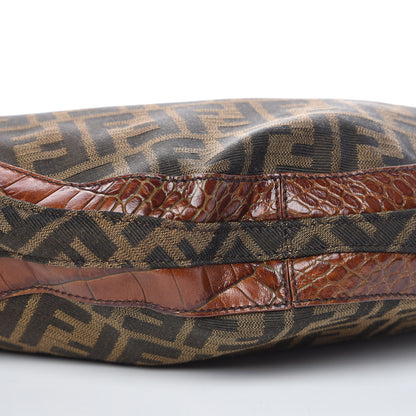 Fendi Zucca Calfskin Crocodile Embossed Chef Hobo Tobacco 9 of 15
