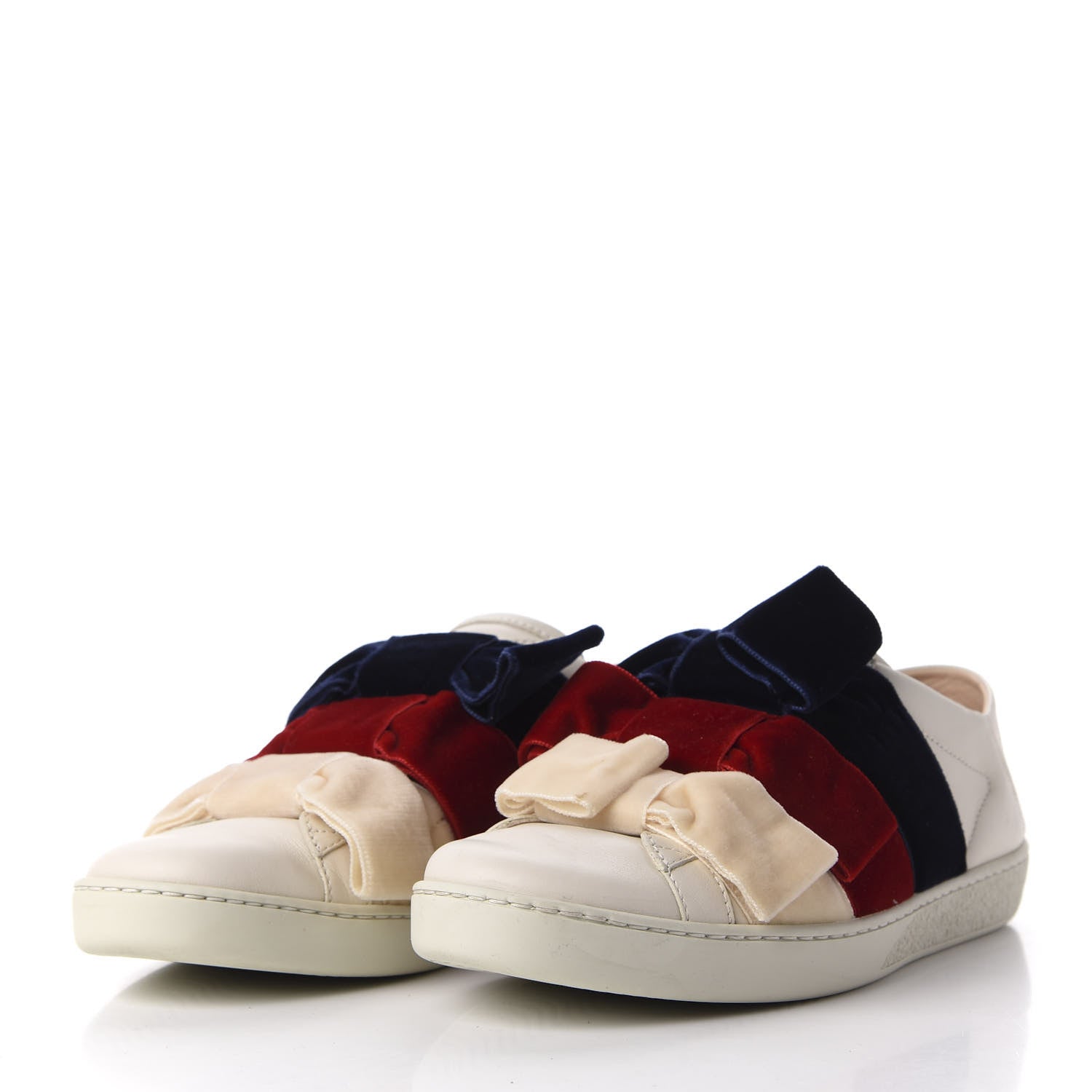 Gucci Calfskin Velvet Womens Bow Ace Sneakers 37.5 White 2 of 14