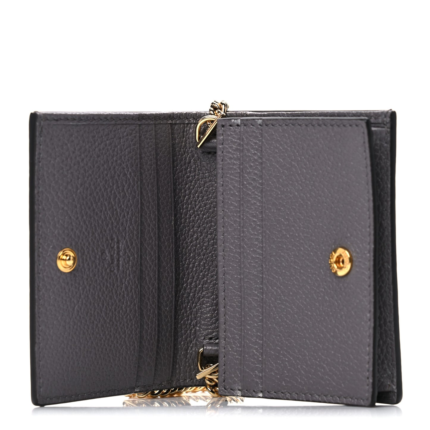 Grainy Calfskin Zumi Chain Card Case Wallet Dusty Grey
