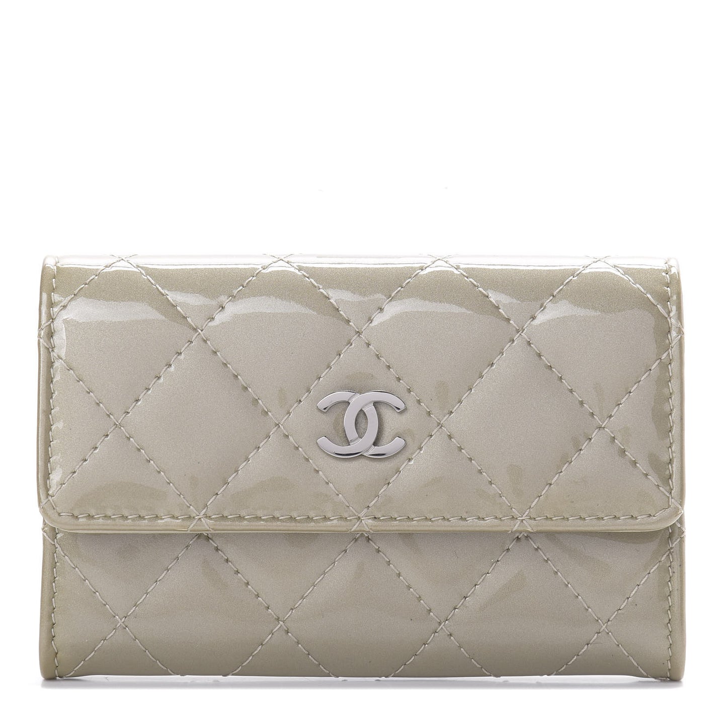 Patent Quilted Card Holder Light Gold