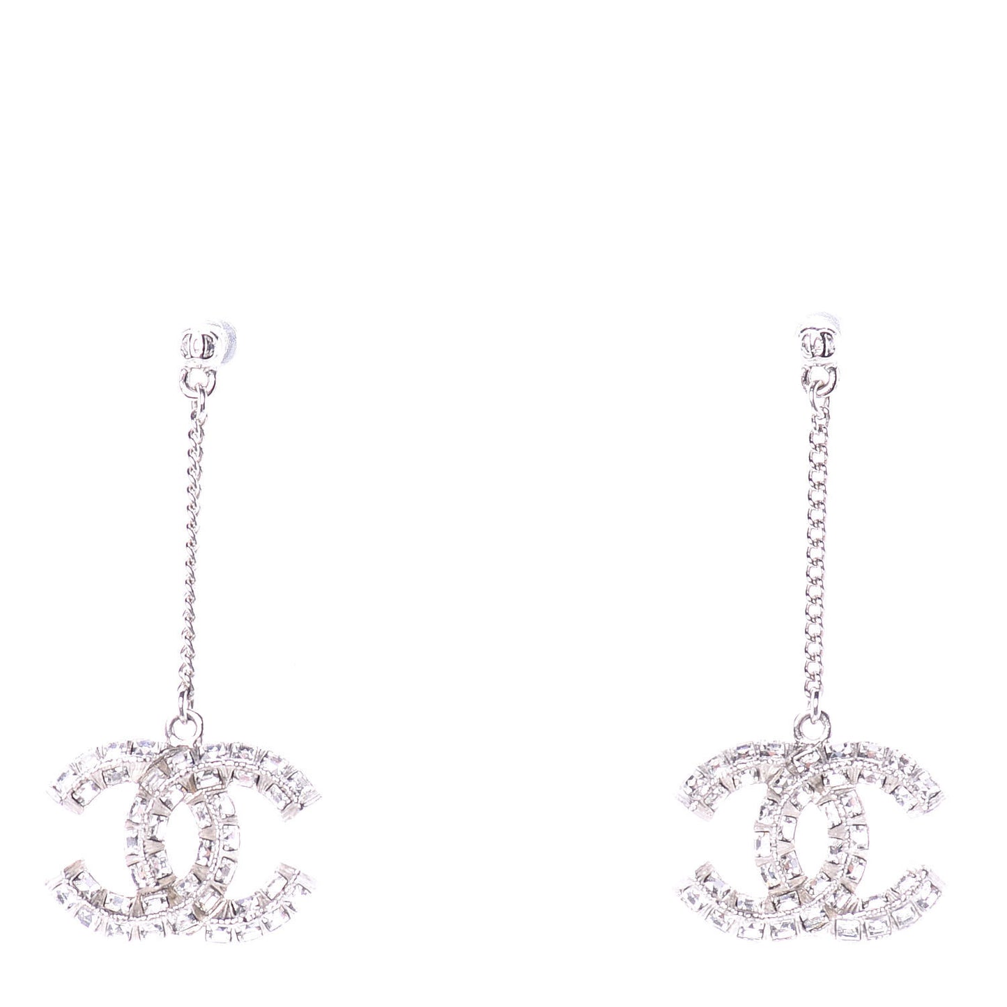Baguette Crystal CC Drop Earrings Silver