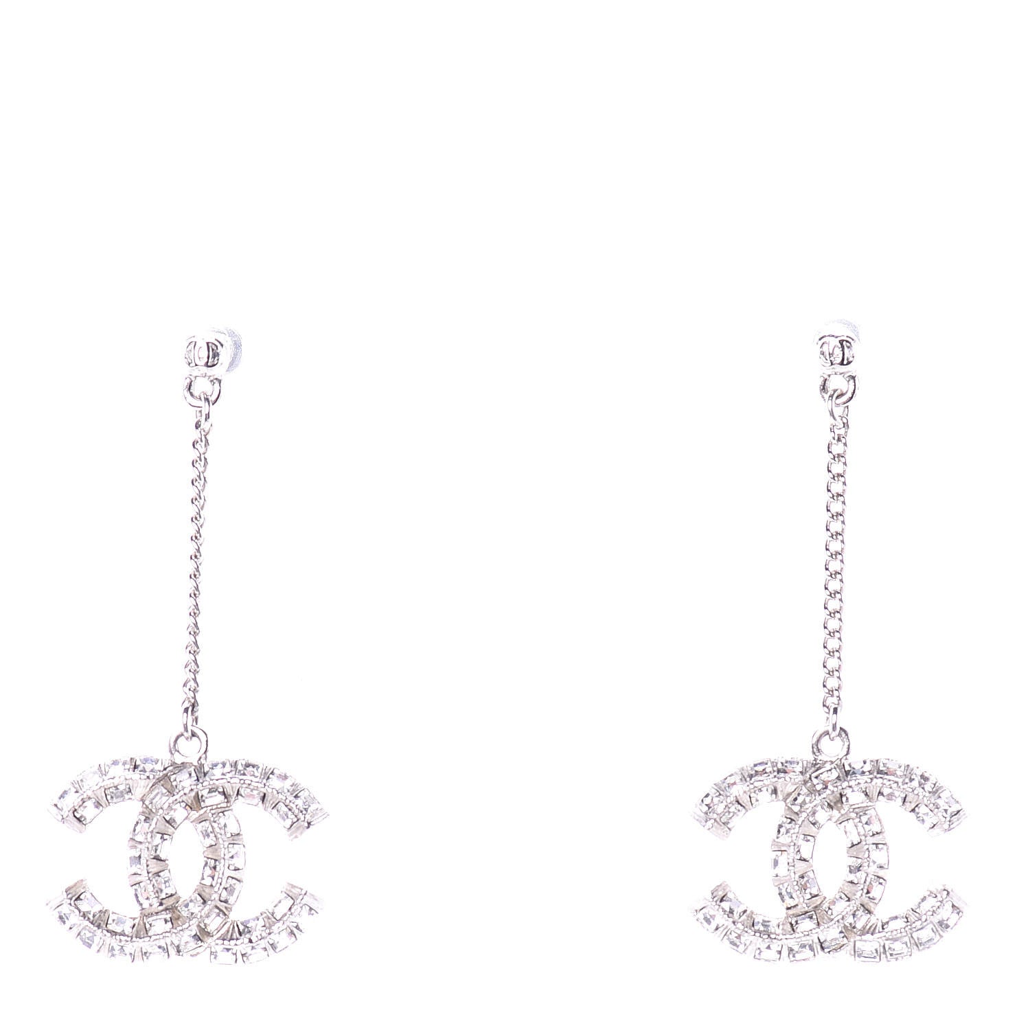 Chanel Baguette Crystal CC Drop Earrings Silver 1 of 4