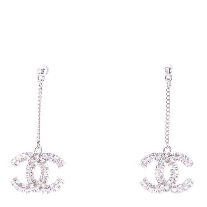 Chanel Baguette Crystal CC Drop Earrings Silver 1 of 4