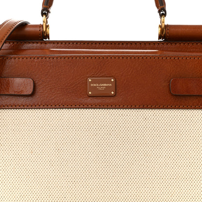 Dolce & Gabbana Calfskin Canvas Medium Sicily 62 Brown Beige 10 of 13