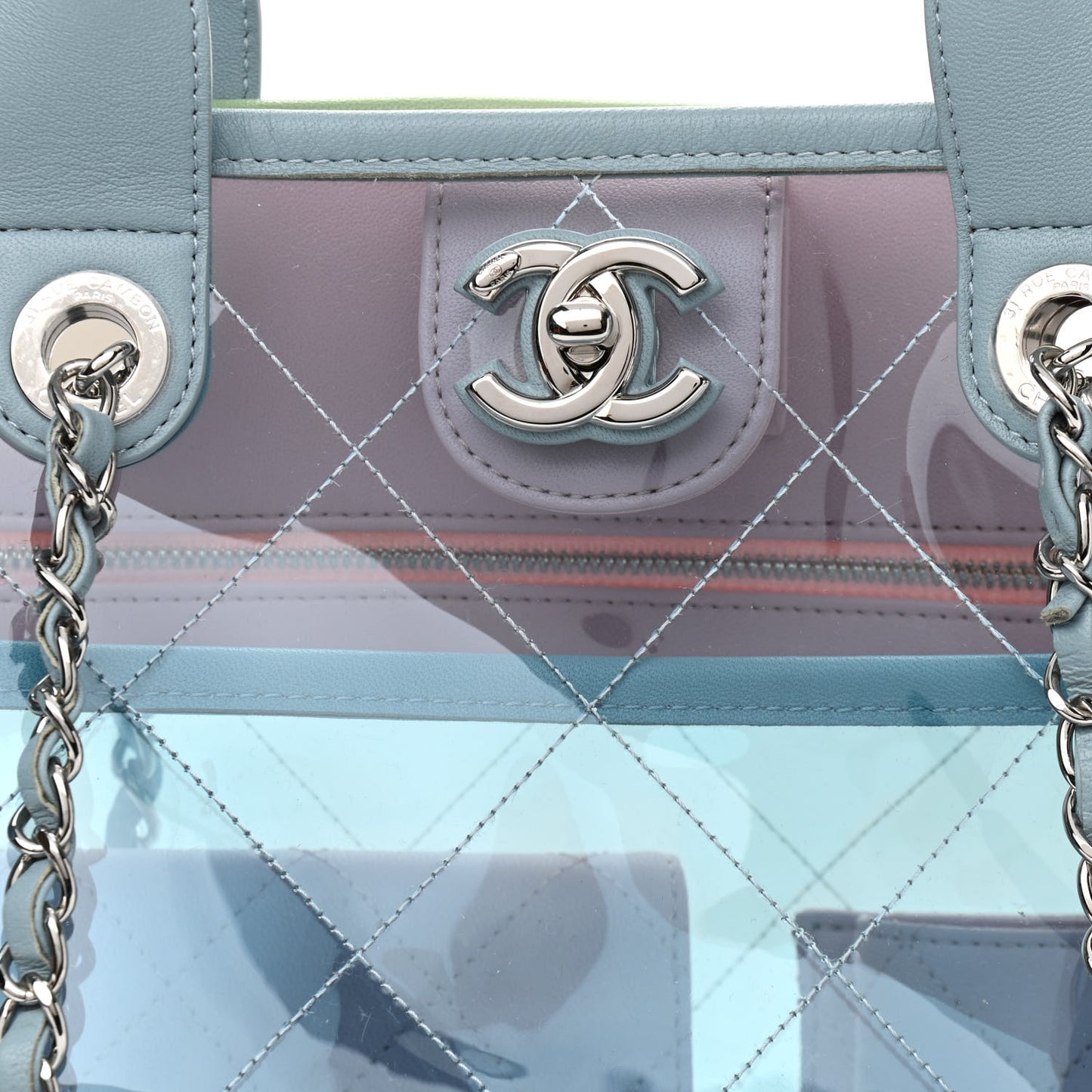 PVC Lambskin Stitched Medium Coco Splash Shopping Bag Blue Green Pink