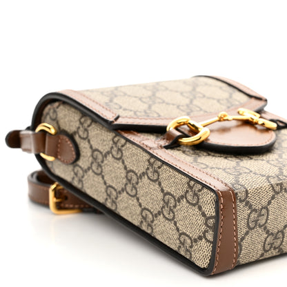 Gucci GG Supreme Monogram Mini Horsebit 1955 Crossbody Bag Beige Brown Sugar 9 of 10