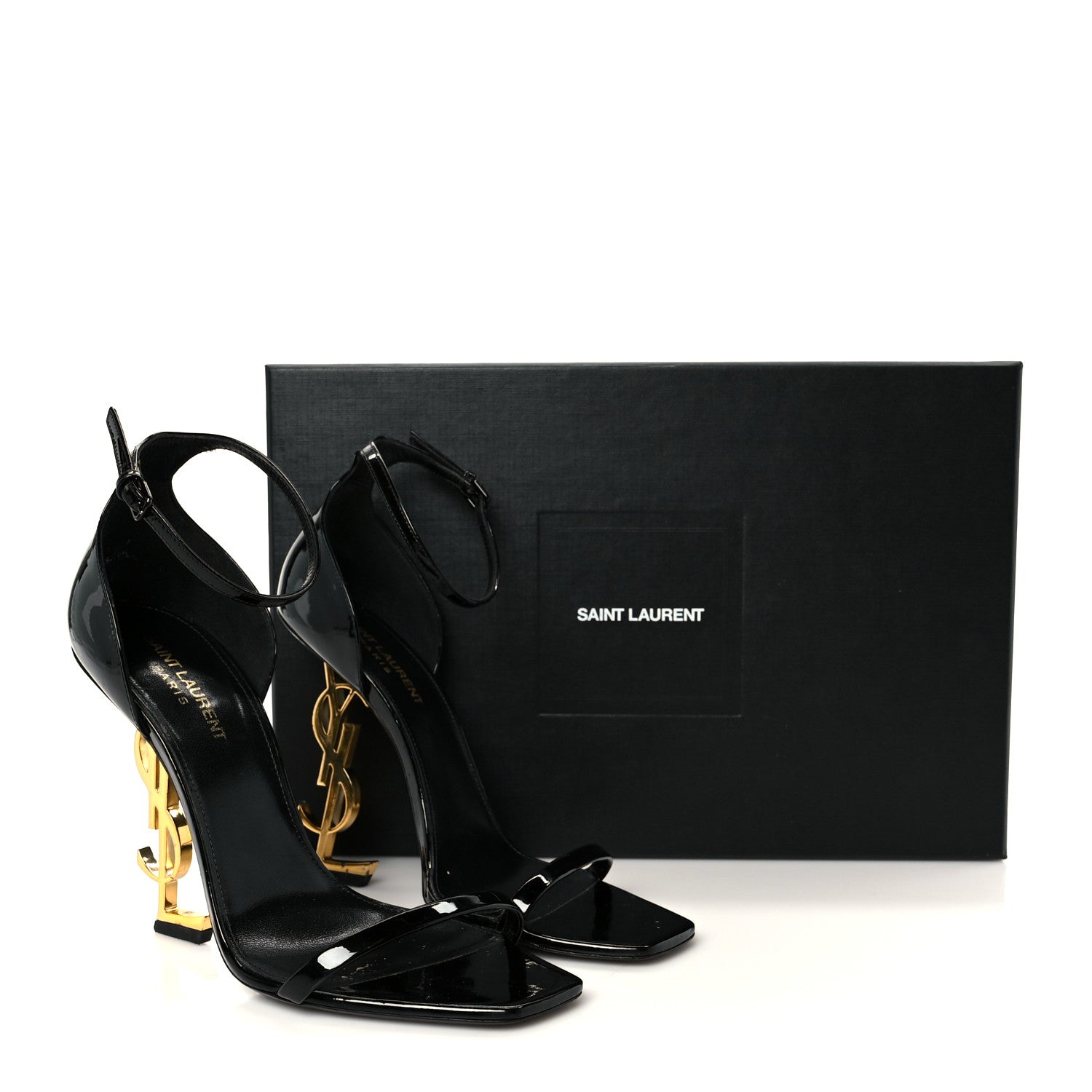 Saint Laurent Patent Calfskin Opyum 110 Sandals 39.5 Black Gold 10 of 10