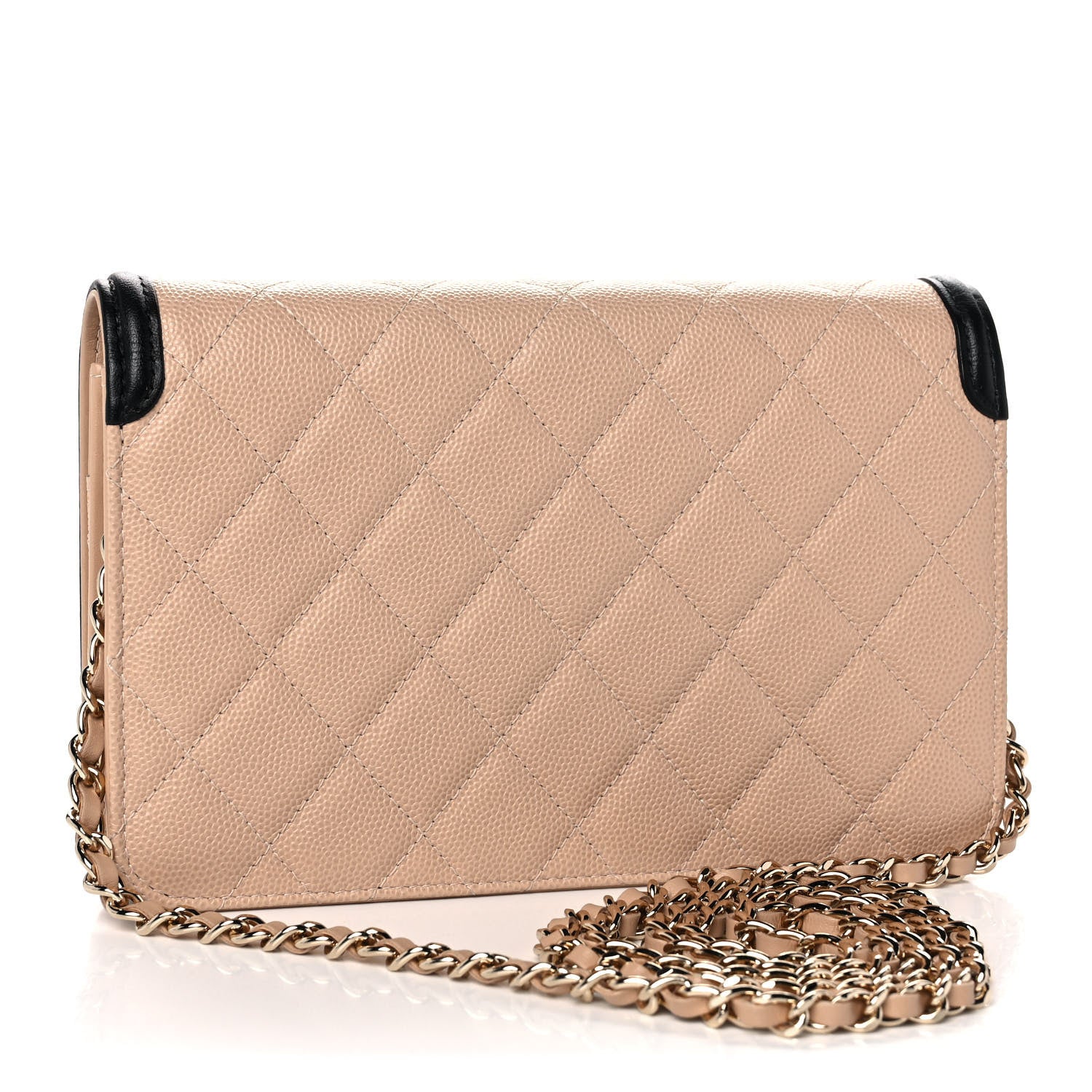 Chanel Caviar Quilted CC Filigree Wallet On Chain WOC Beige Black 3 of 11