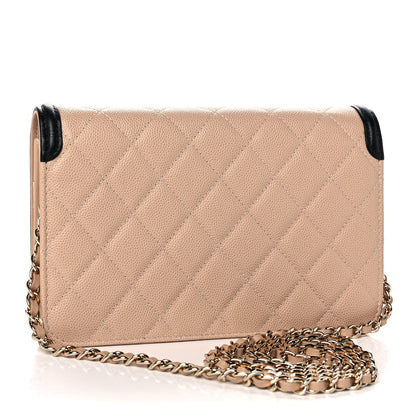 Chanel Caviar Quilted CC Filigree Wallet On Chain WOC Beige Black 3 of 11