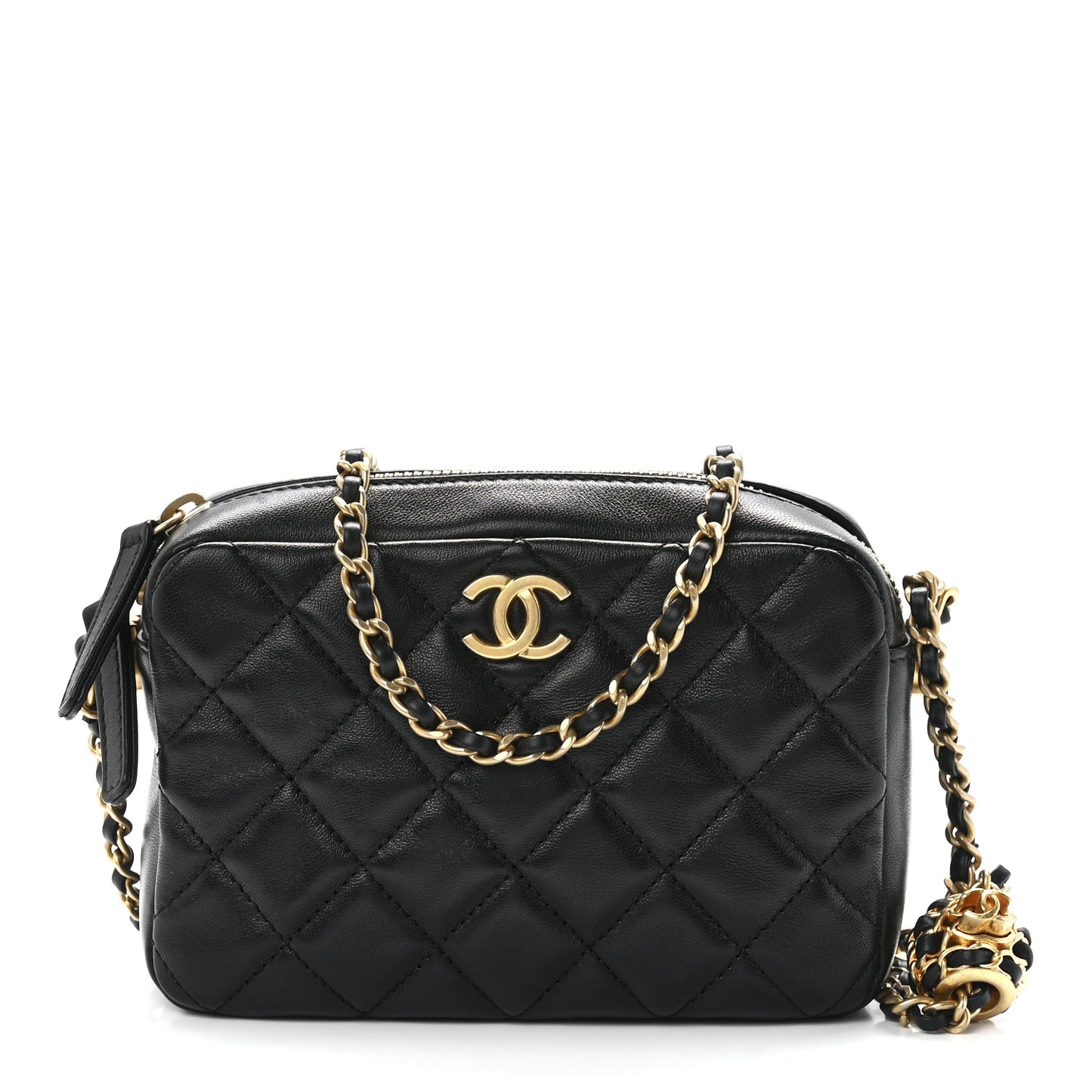 Lambskin Quilted CC Pearl Crush Camera Case Black