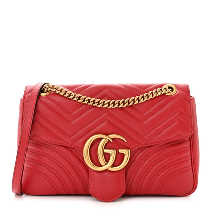 Gucci Calfskin Matelasse Medium GG Marmont Shoulder Bag Hibiscus Red 1 of 11