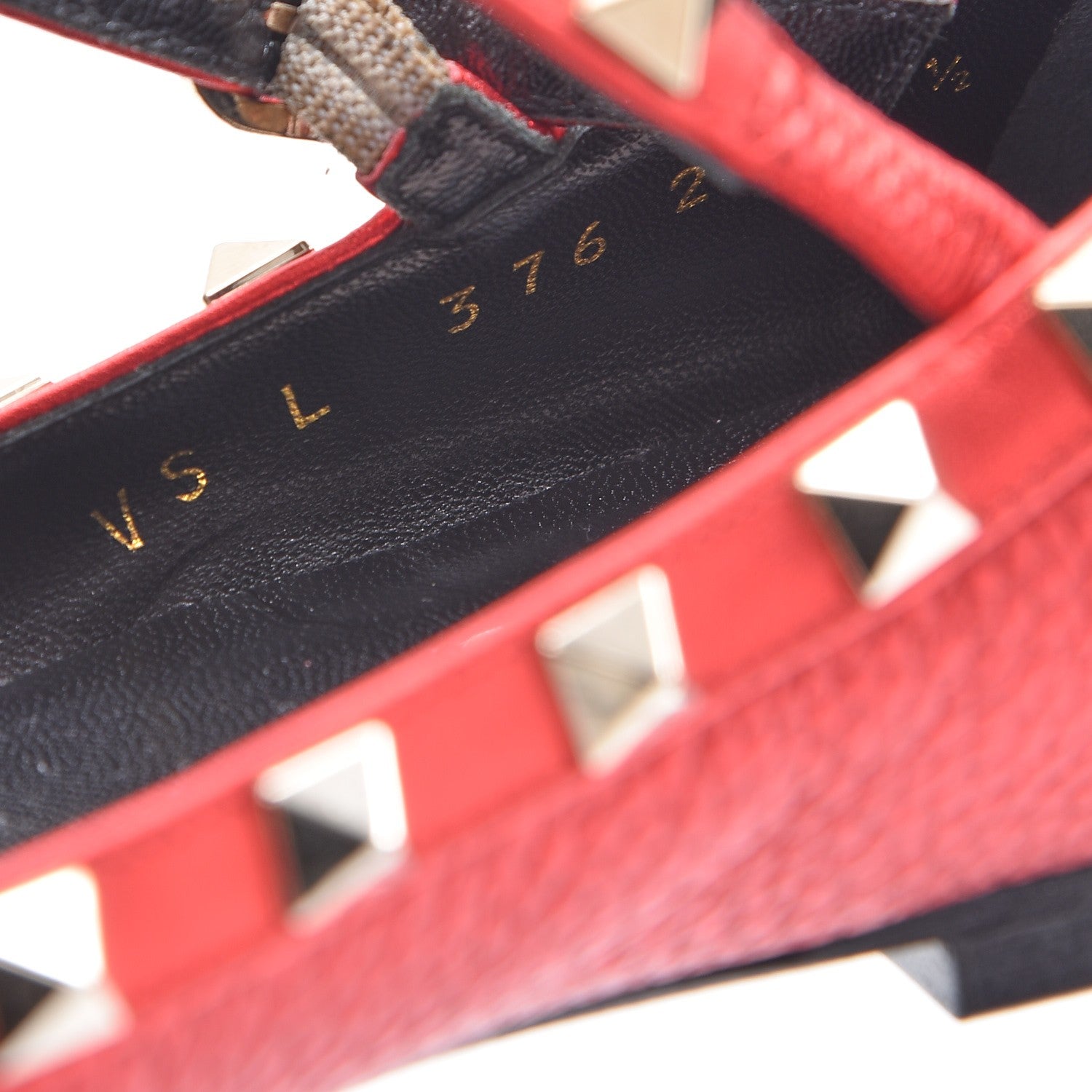 Valentino Garavani Metallic Pebbled Calfskin Rockstud Cage Ballerina Flats 38.5 Rosso Valentino 8 of 8