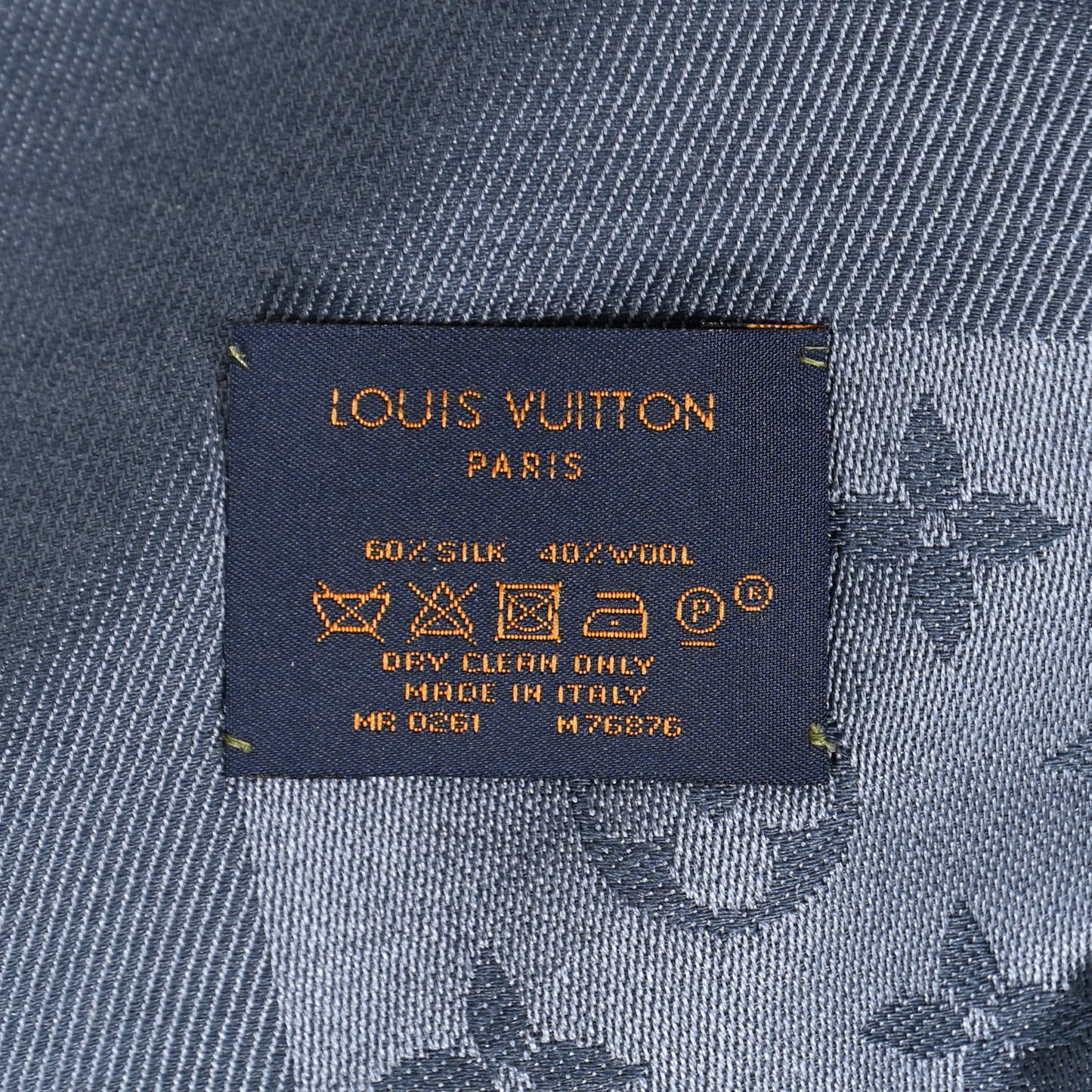 Silk Wool Monogram Denim Shawl Blue