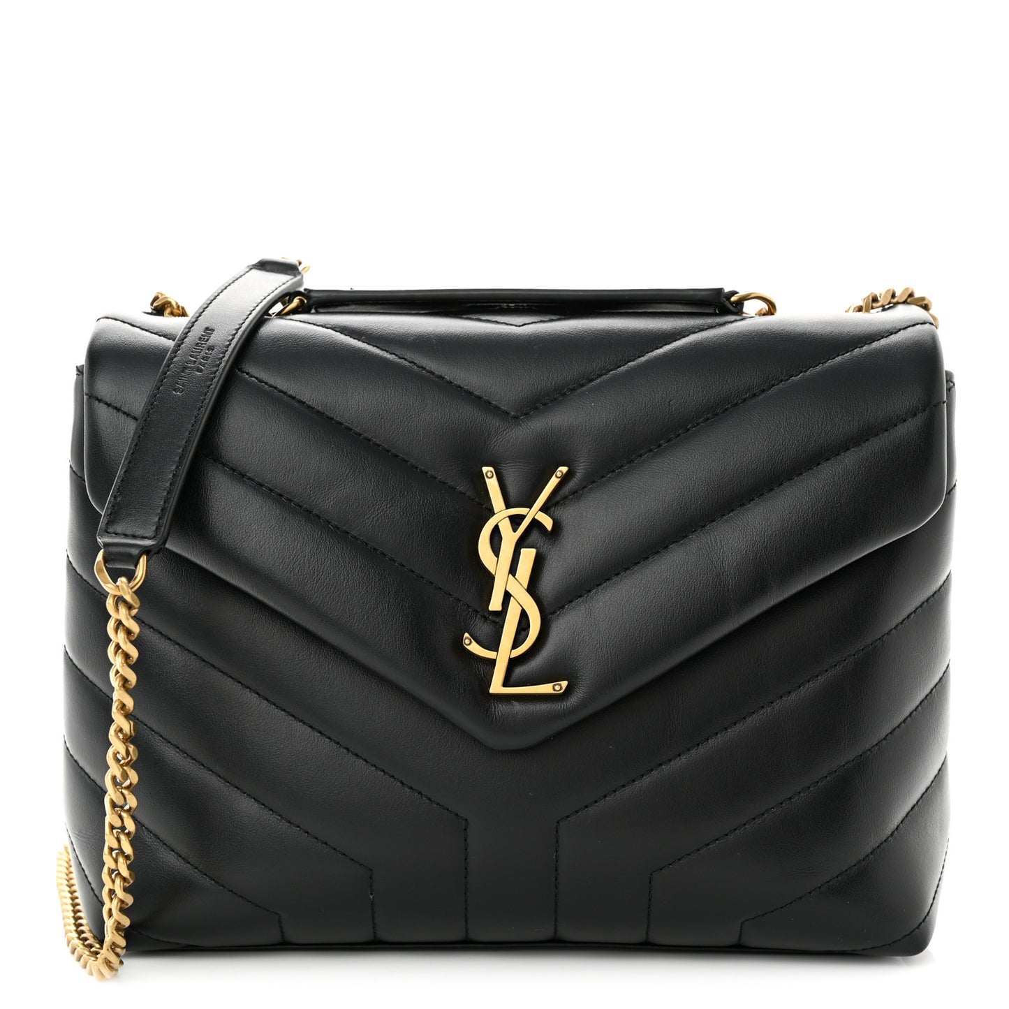 Calfskin Y Quilted Monogram Small Loulou Chain Satchel Black