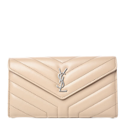 Saint Laurent Lambskin Y Quilted Monogram Large Loulou Flap Wallet Nude Powder 1 of 10