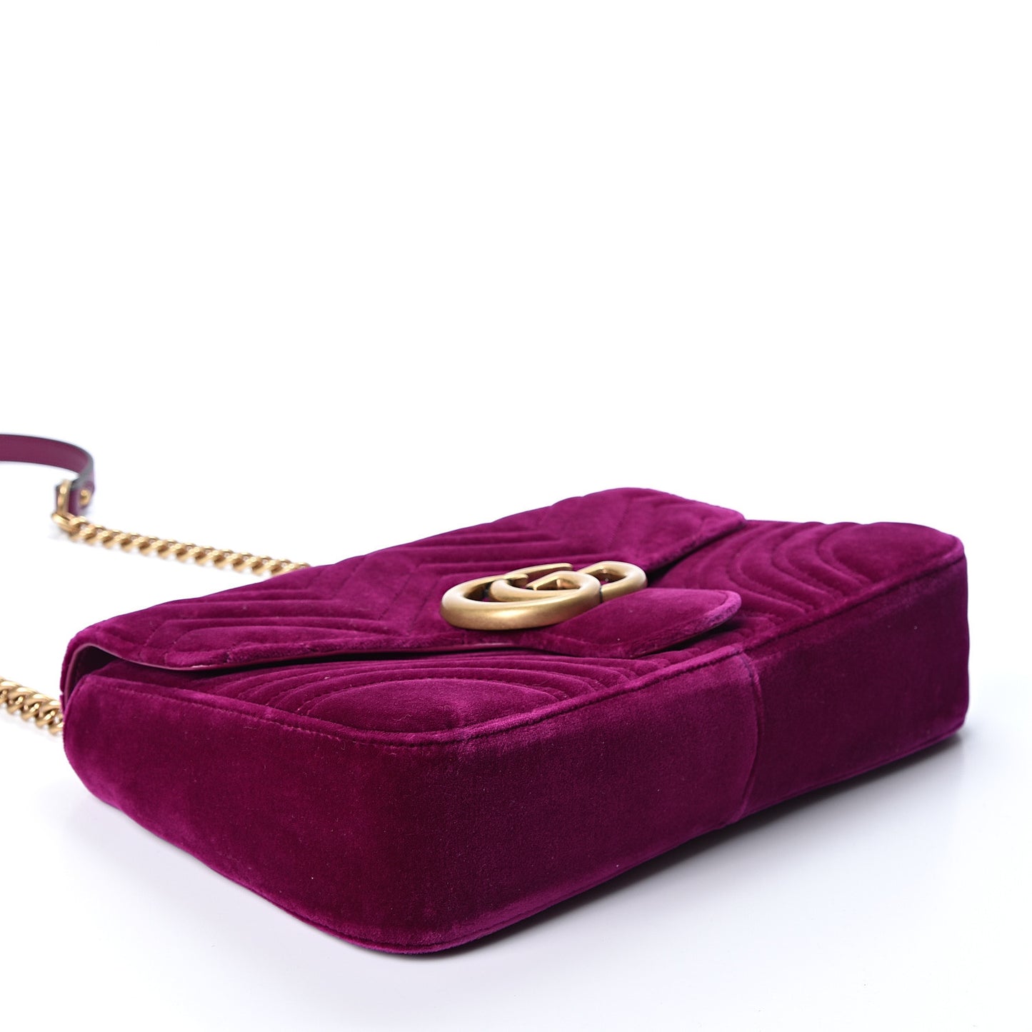 Velvet Matelasse Medium GG Marmont Shoulder Bag Fuchsia Violet Cyclamen