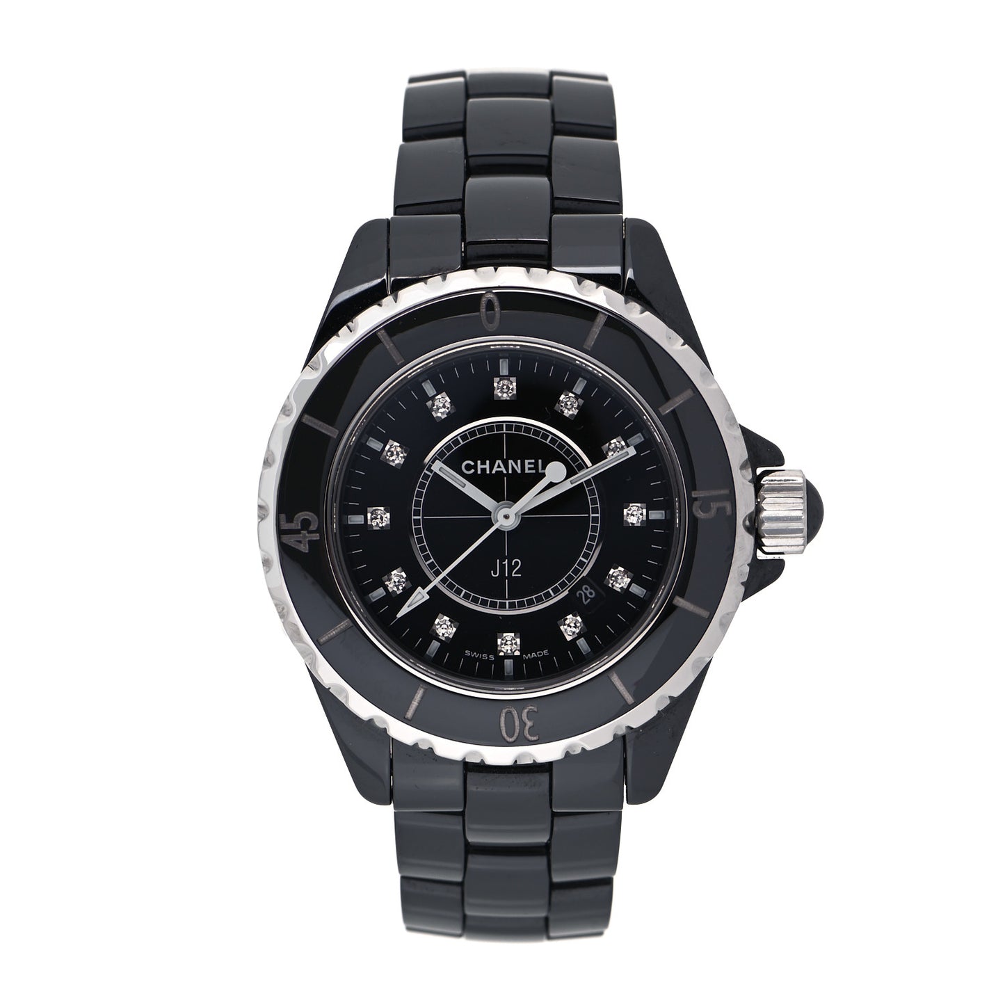 Stainless Steel Ceramic Diamond 33mm J12 Quartz Watch Black