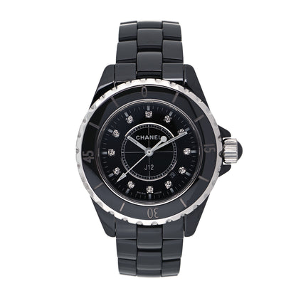 Chanel Stainless Steel Ceramic Diamond 33mm J12 Quartz Watch Black 1 of 4