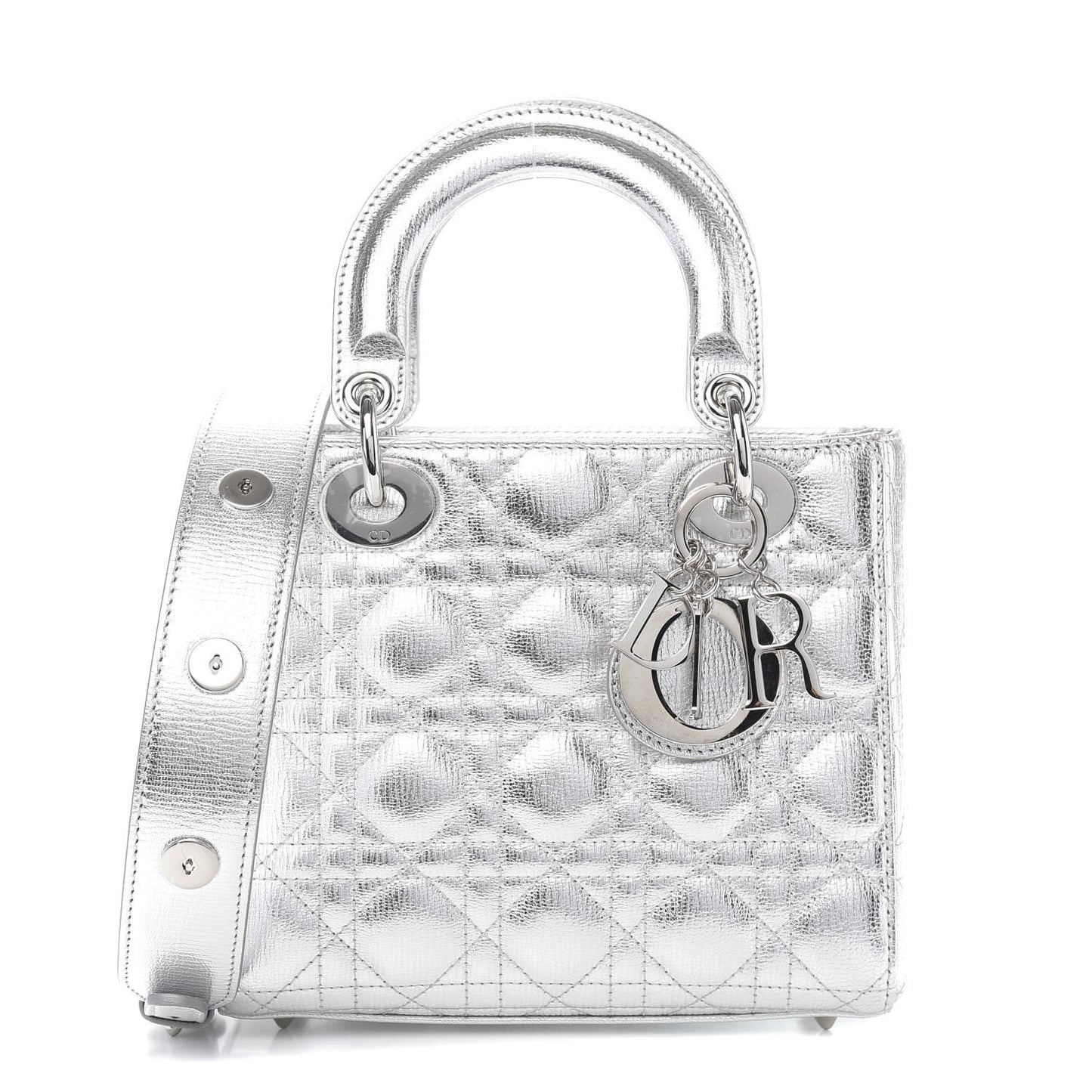 Metallic Grained Calfskin Cannage Small Lucky Badges My Lady Dior Silver