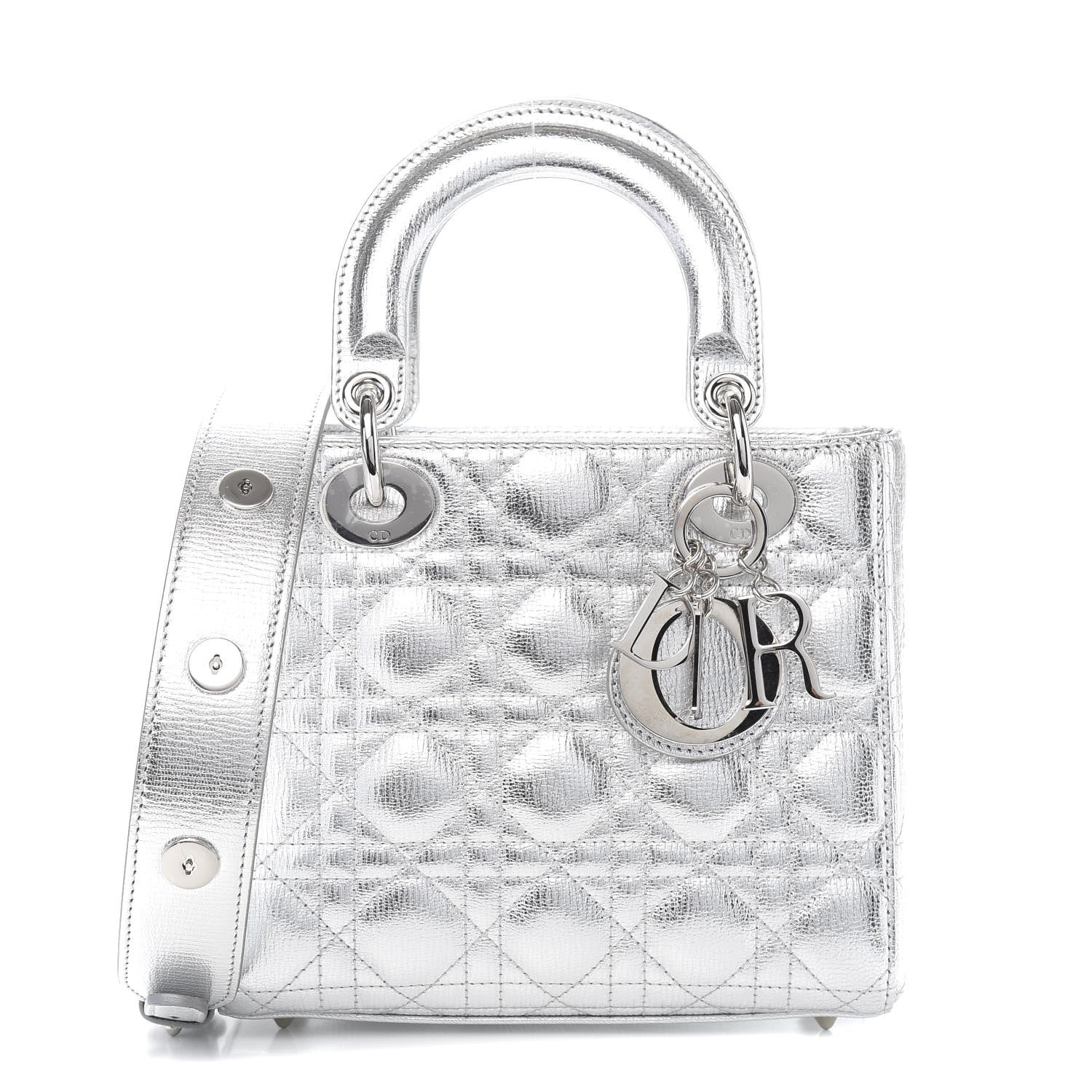 Christian Dior Metallic Grained Calfskin Cannage Small Lucky Badges My Lady Dior Silver 1 of 10